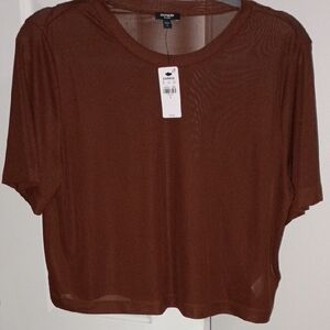 Express Short Sleeve Brown Sheer Top
